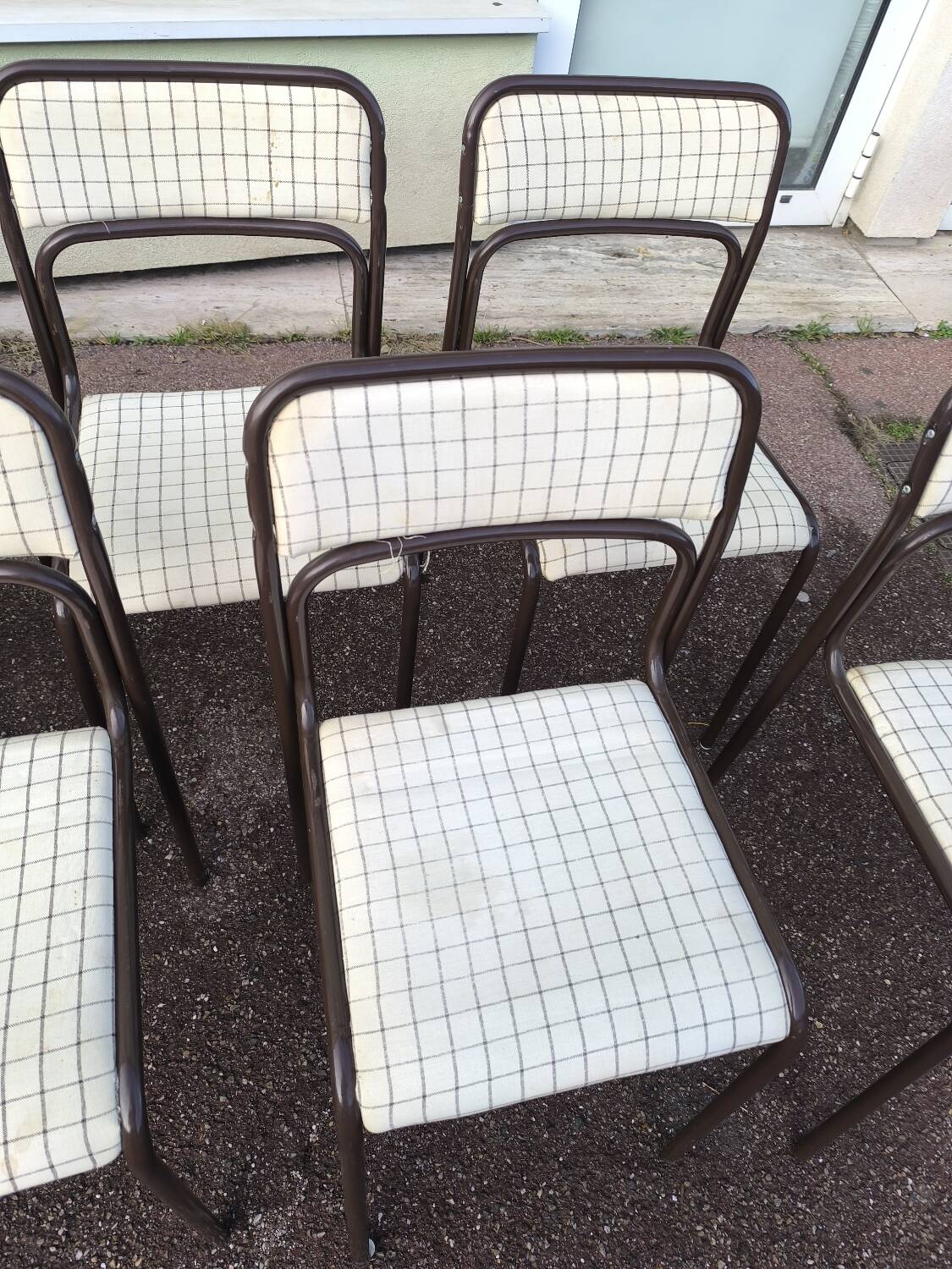 Set of 12 vintage Danish metal and fabric chairs