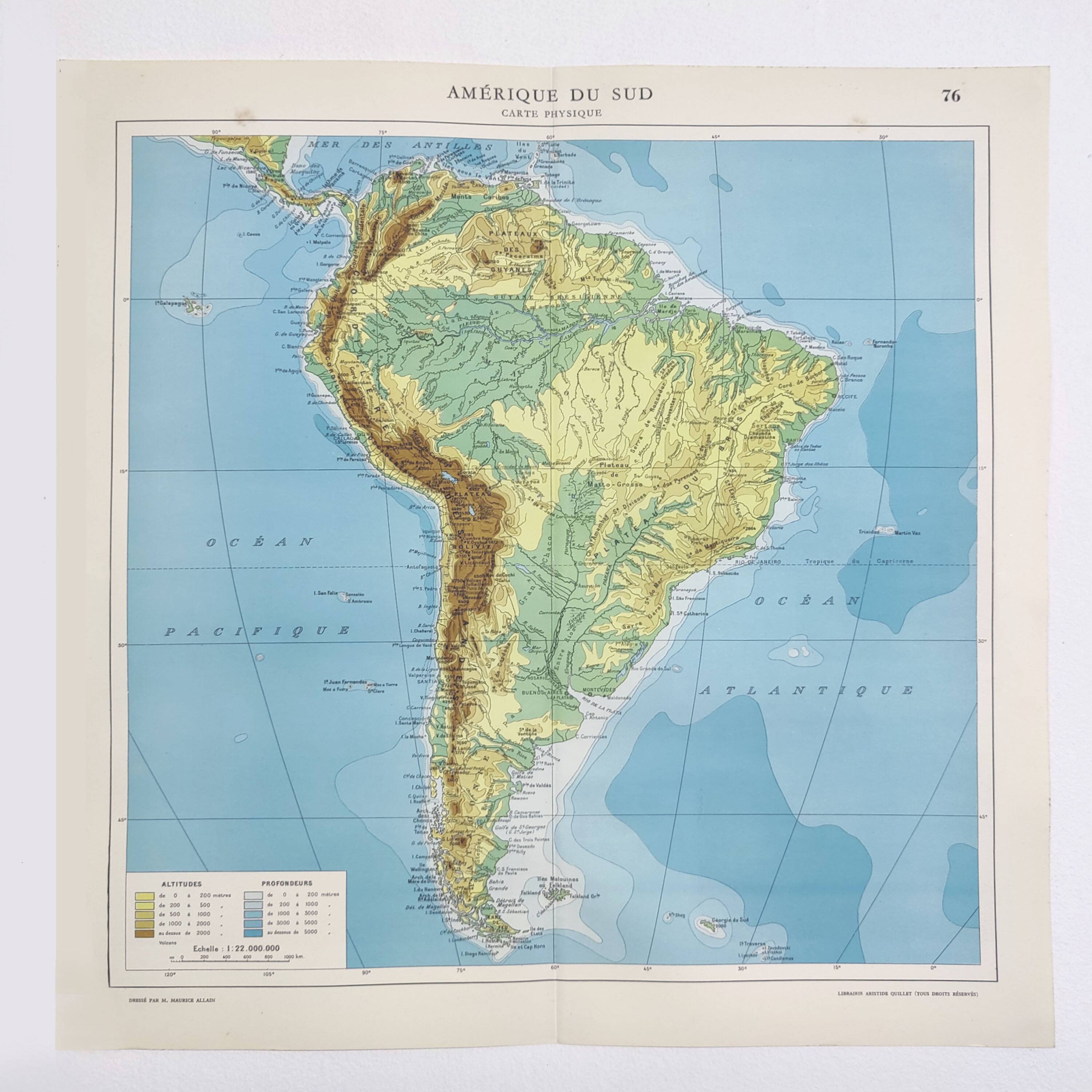 Carte de Amérique du Sud vintage de 1950
