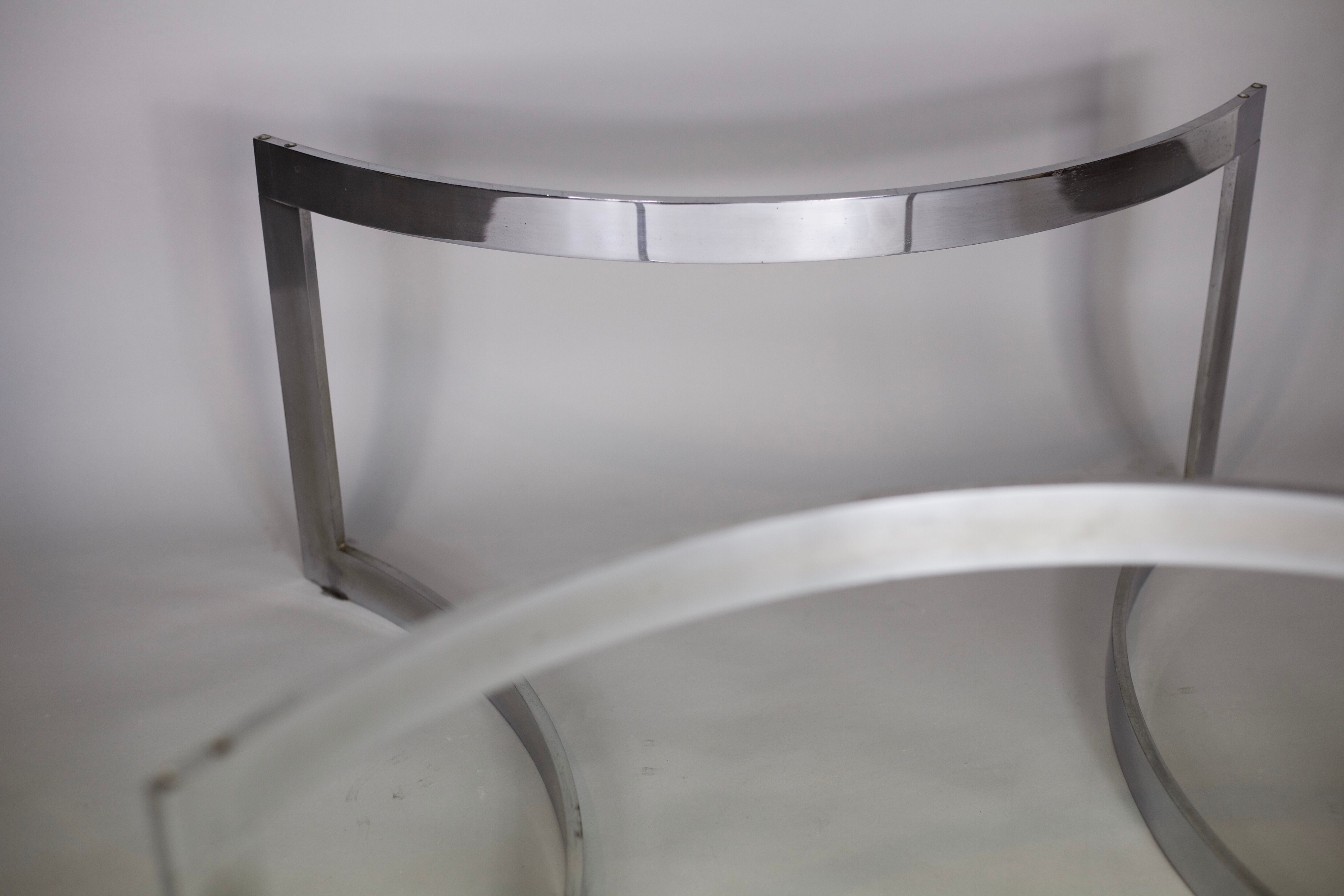 Coffee table published by Dassas, base in chromed steel and thick glass slab, France, 1963