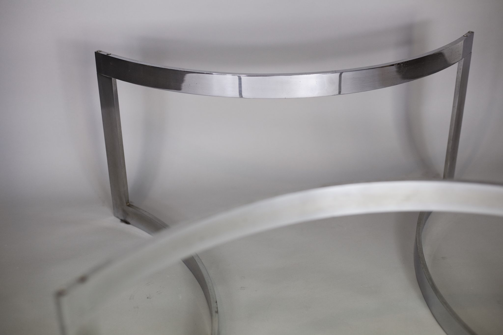 Coffee table published by Dassas, base in chromed steel and thick glass slab, France, 1963