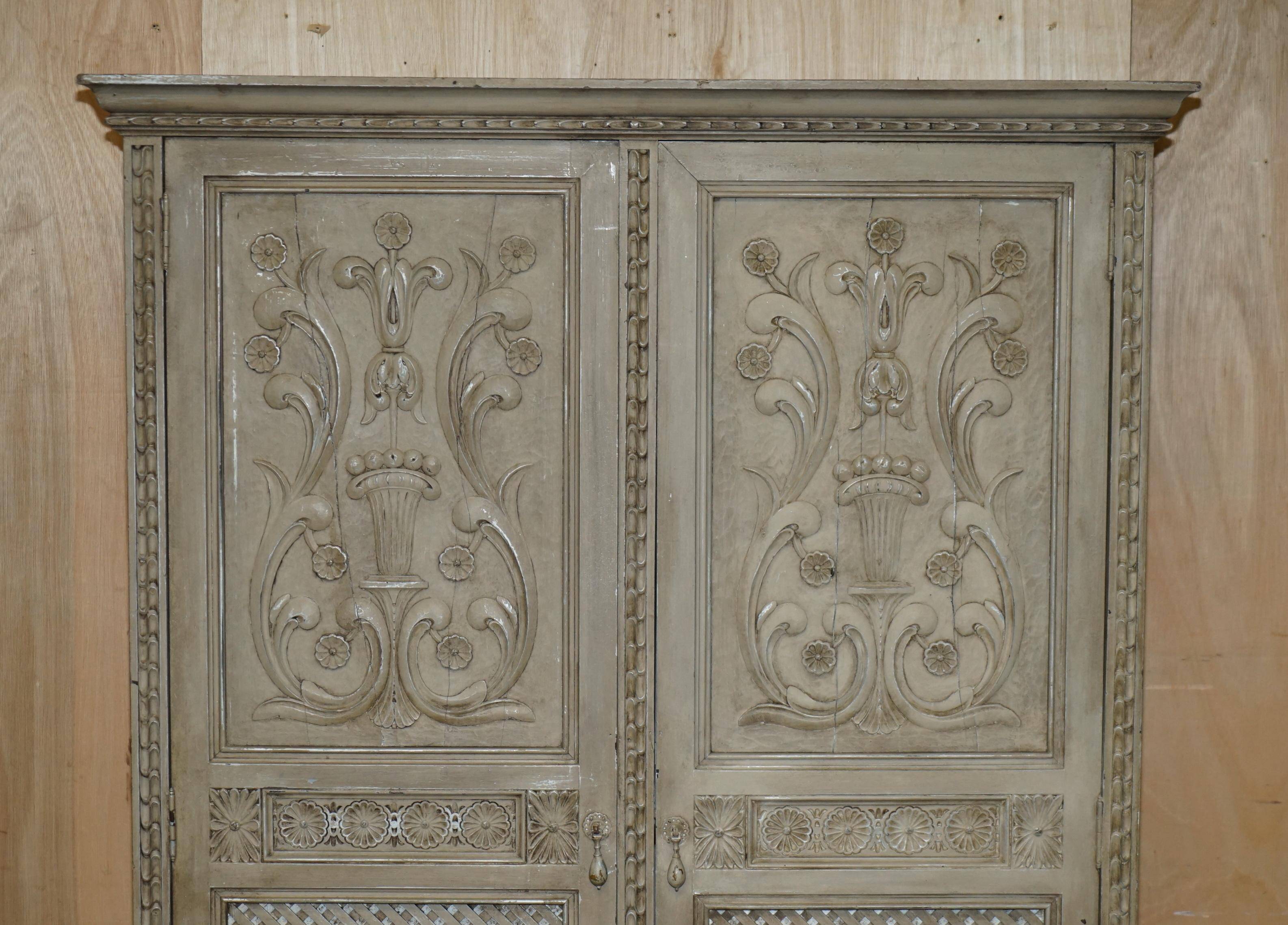 Jacobean Revival armoire, hand-carved, painted - 1840-1860
