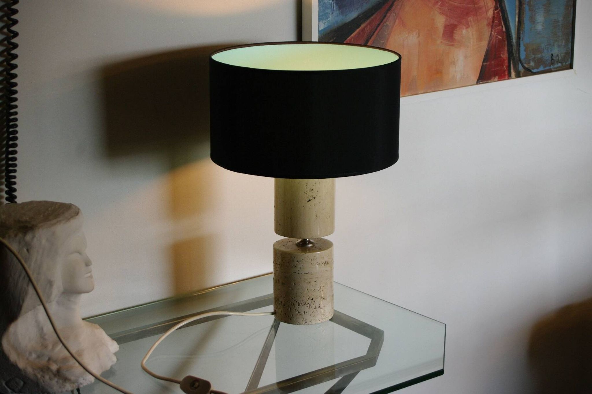 Lampe de salon en travertin par philippe barbier 1970