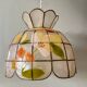 Vintage mother-of-pearl and brass lampshade pendant light with flower decorations