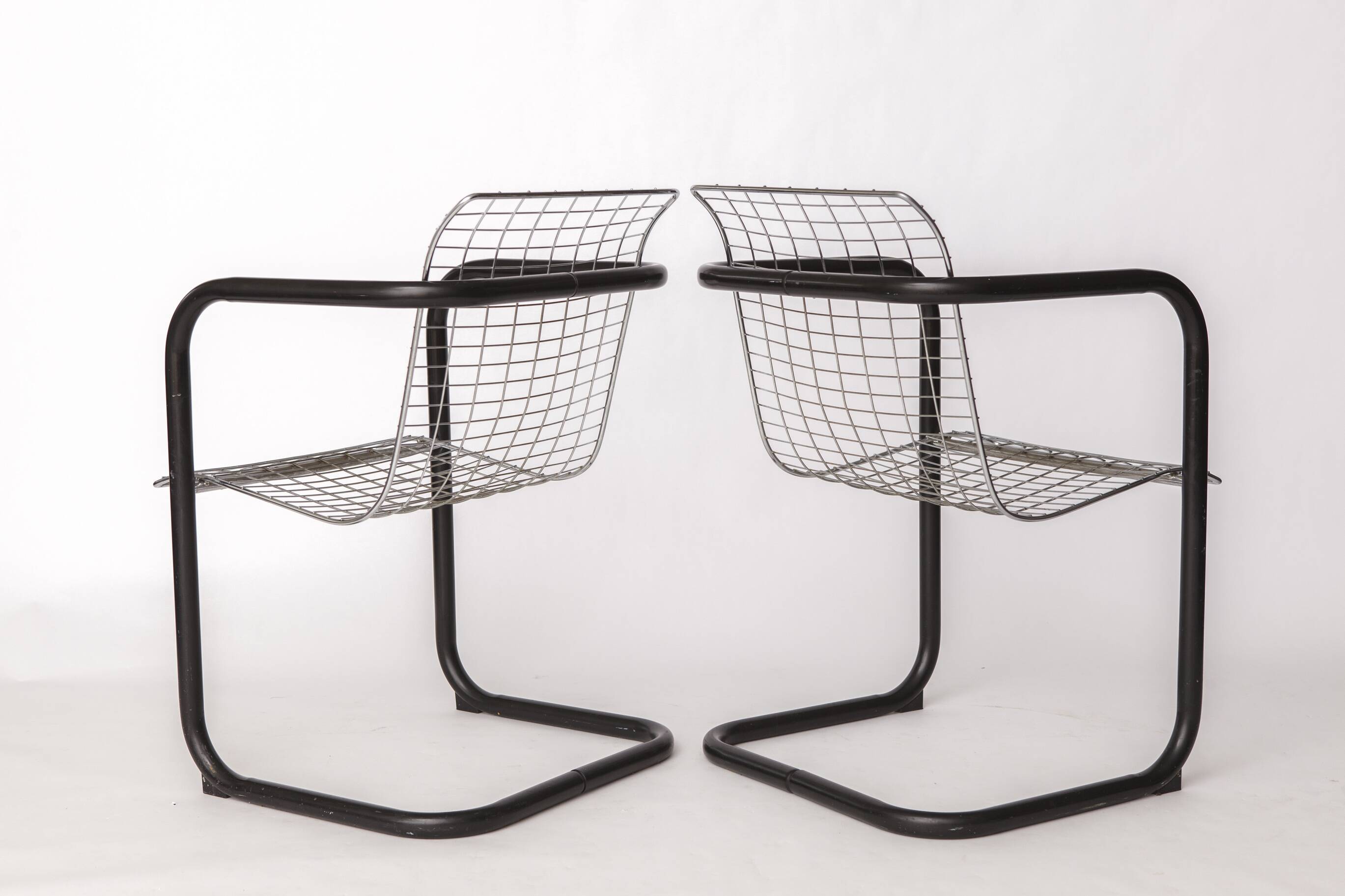 Pair of Vintage Metal Armchairs – Chrome Wire Mesh – Italy 1980s
