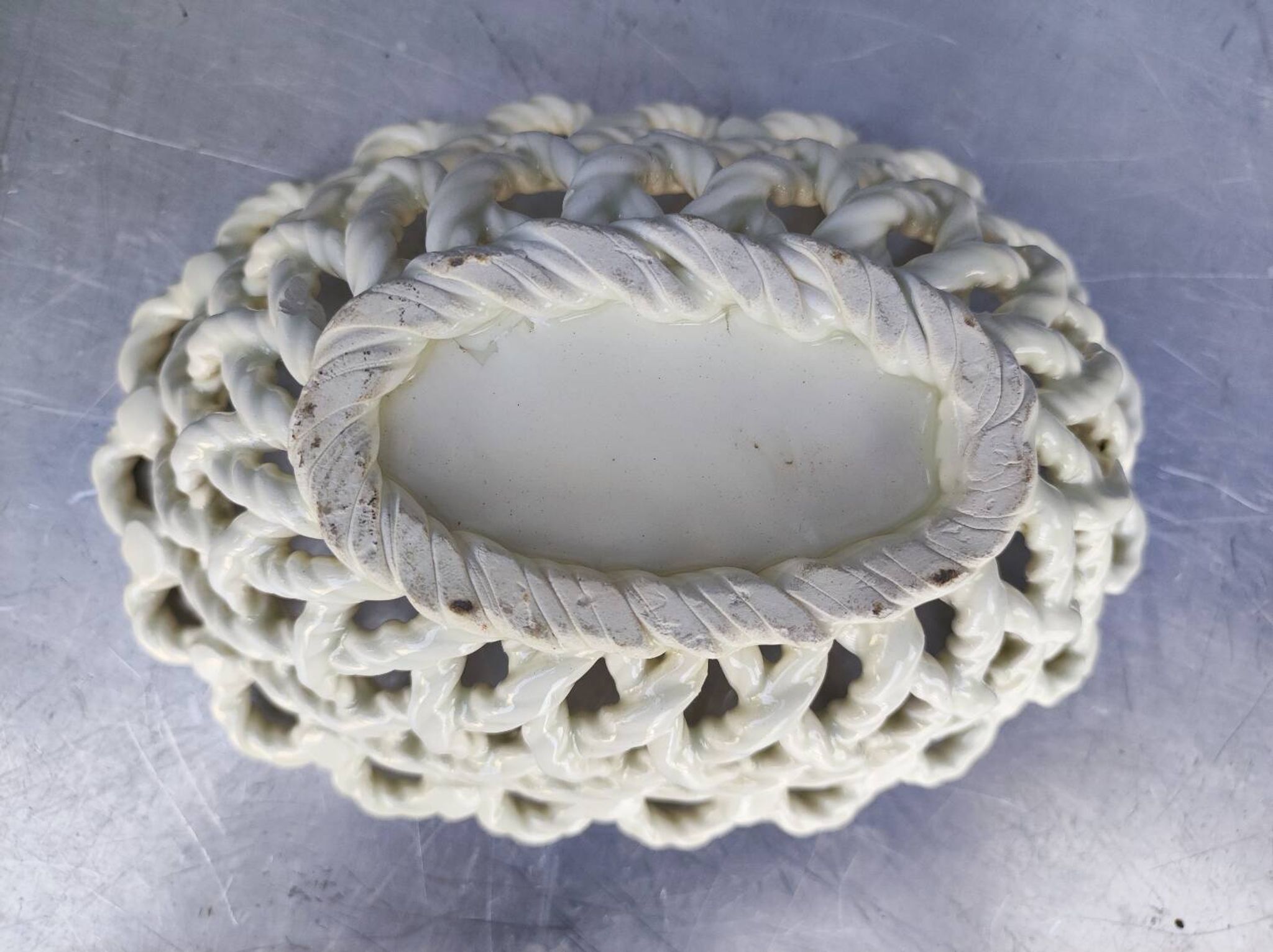 Vintage woven ceramic fruit bowl
