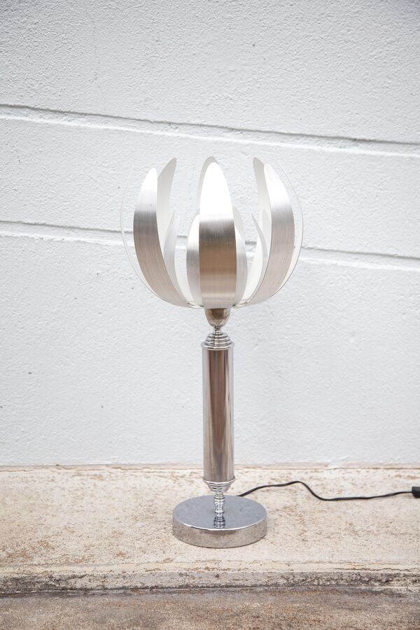 Lampe vintage chromé avec lames en acier brossé lampe fleur, lampe design