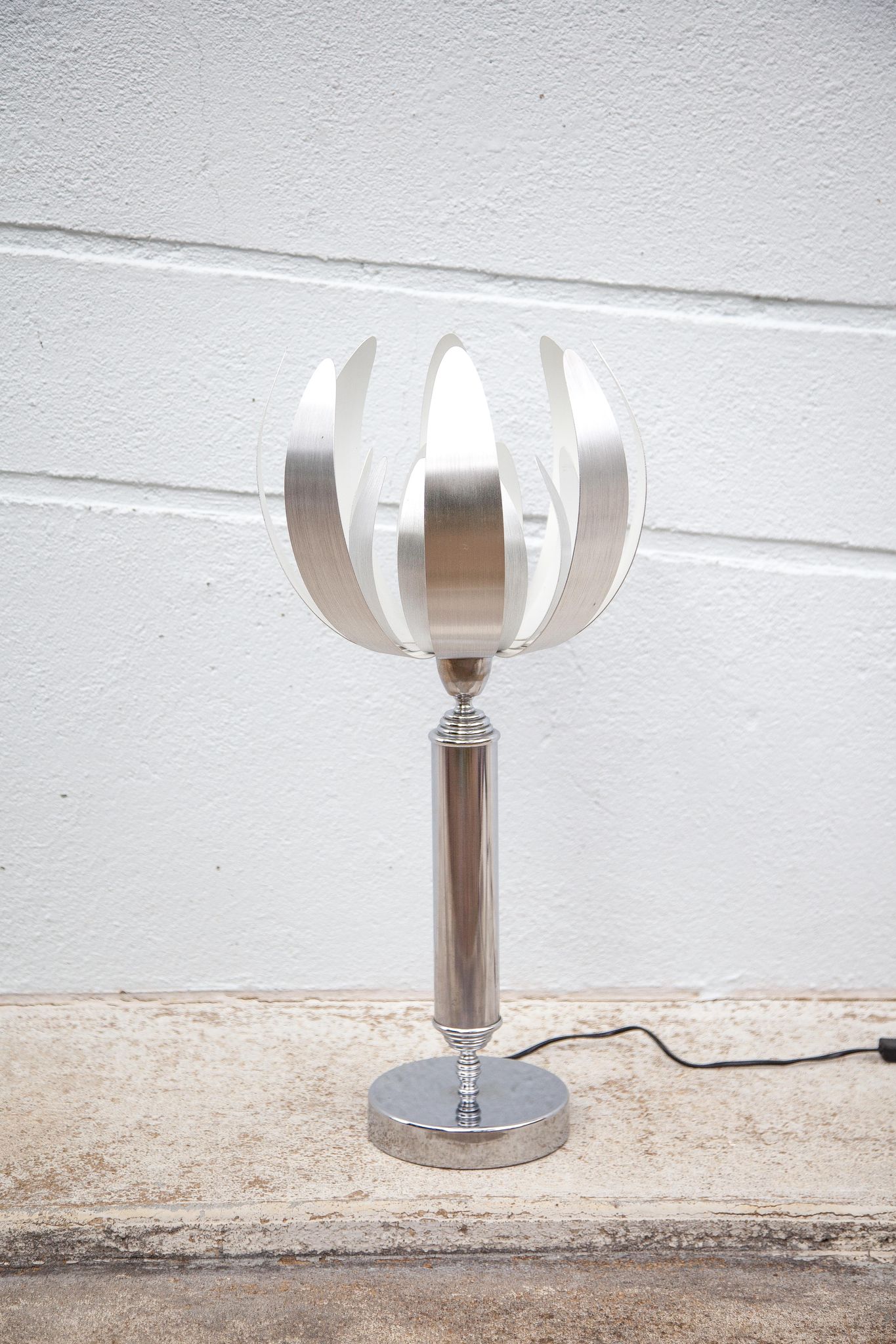 Vintage lamp, table lamp, chrome lamp with brushed steel blades, flower lamp, design lamp