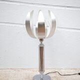 Vintage lamp, table lamp, chrome lamp with brushed steel blades, flower lamp, design lamp
