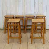 Six English School Lab Bar Stools