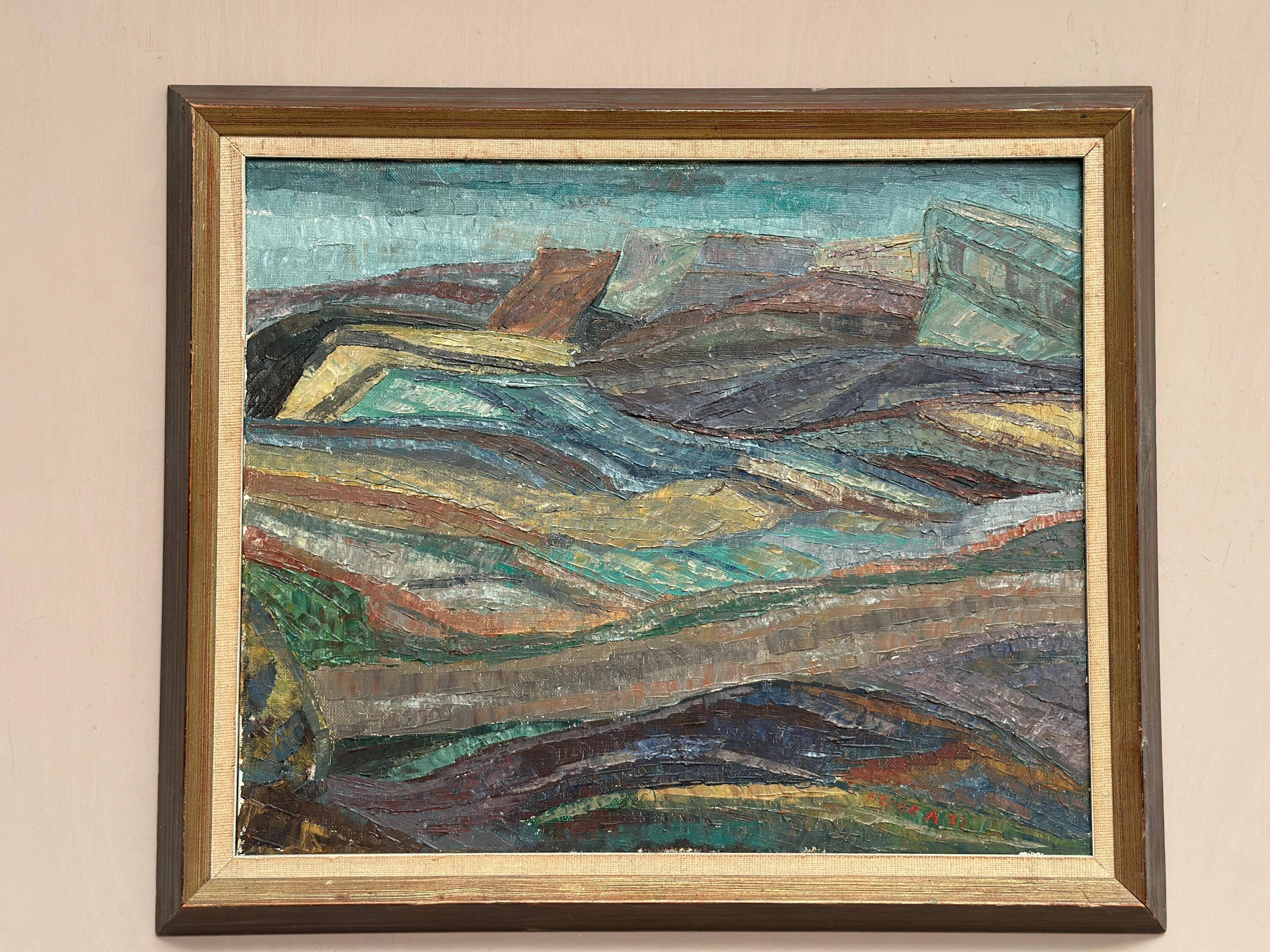 Original  Swedish Oil on Canvas – “Valleys” by Alvar Andersson – Dated 1971