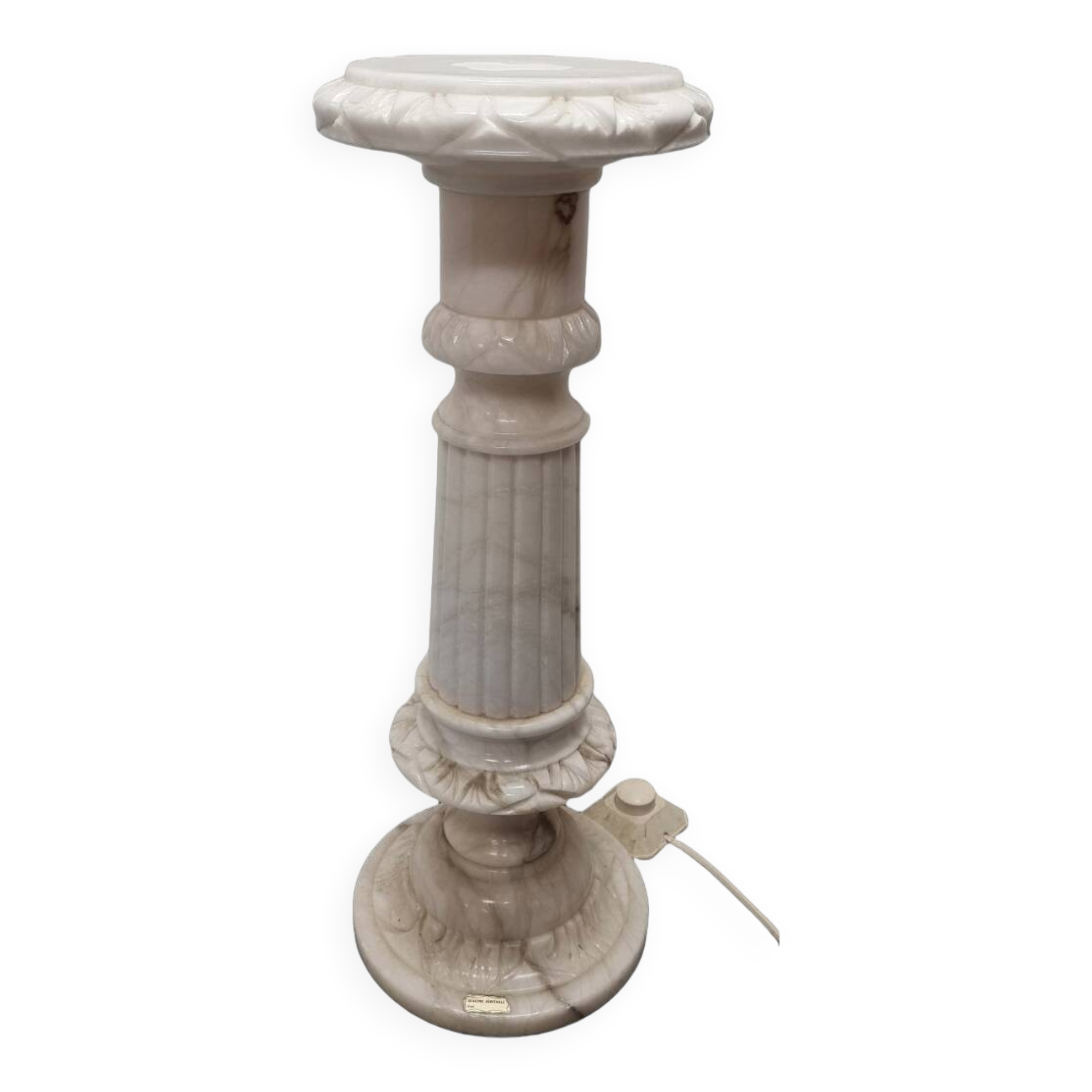 Vintage Alabaster Pillar With Lamp, 1970/80s