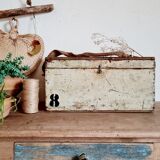 White patinated antique wooden chest