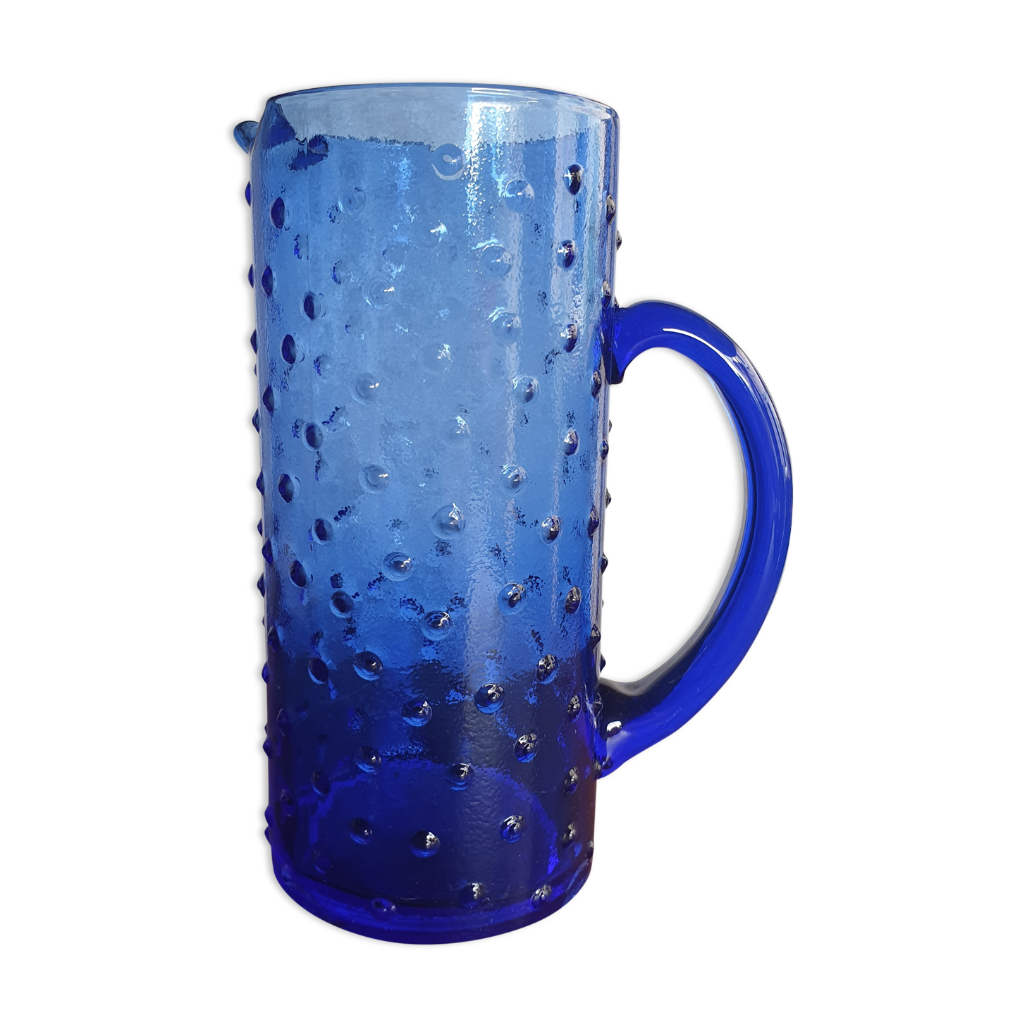 Blue smoked glass pitcher