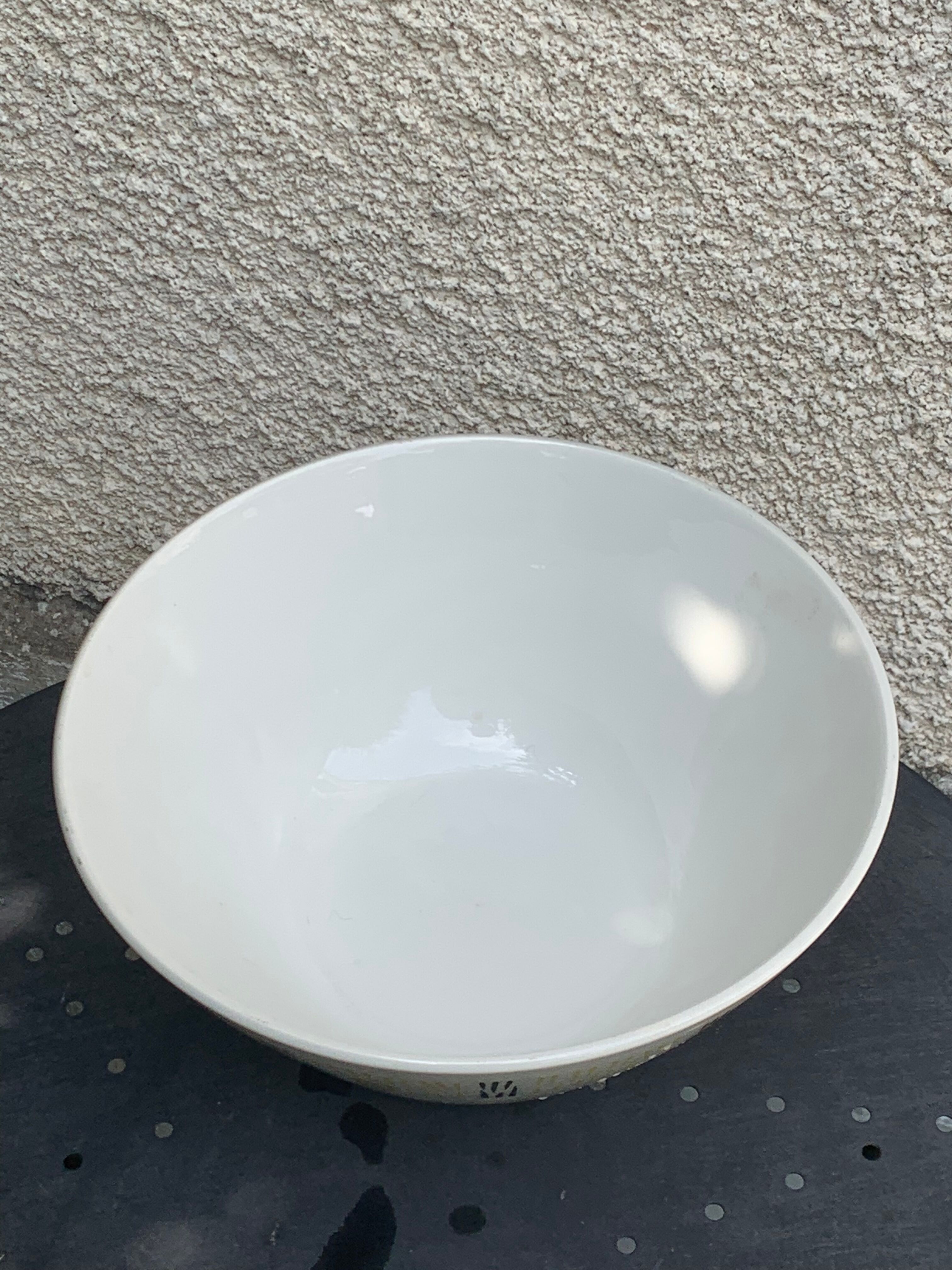 Salad bowl in BadonViller earthenware, yellow and black geometric patterns, design and vintage