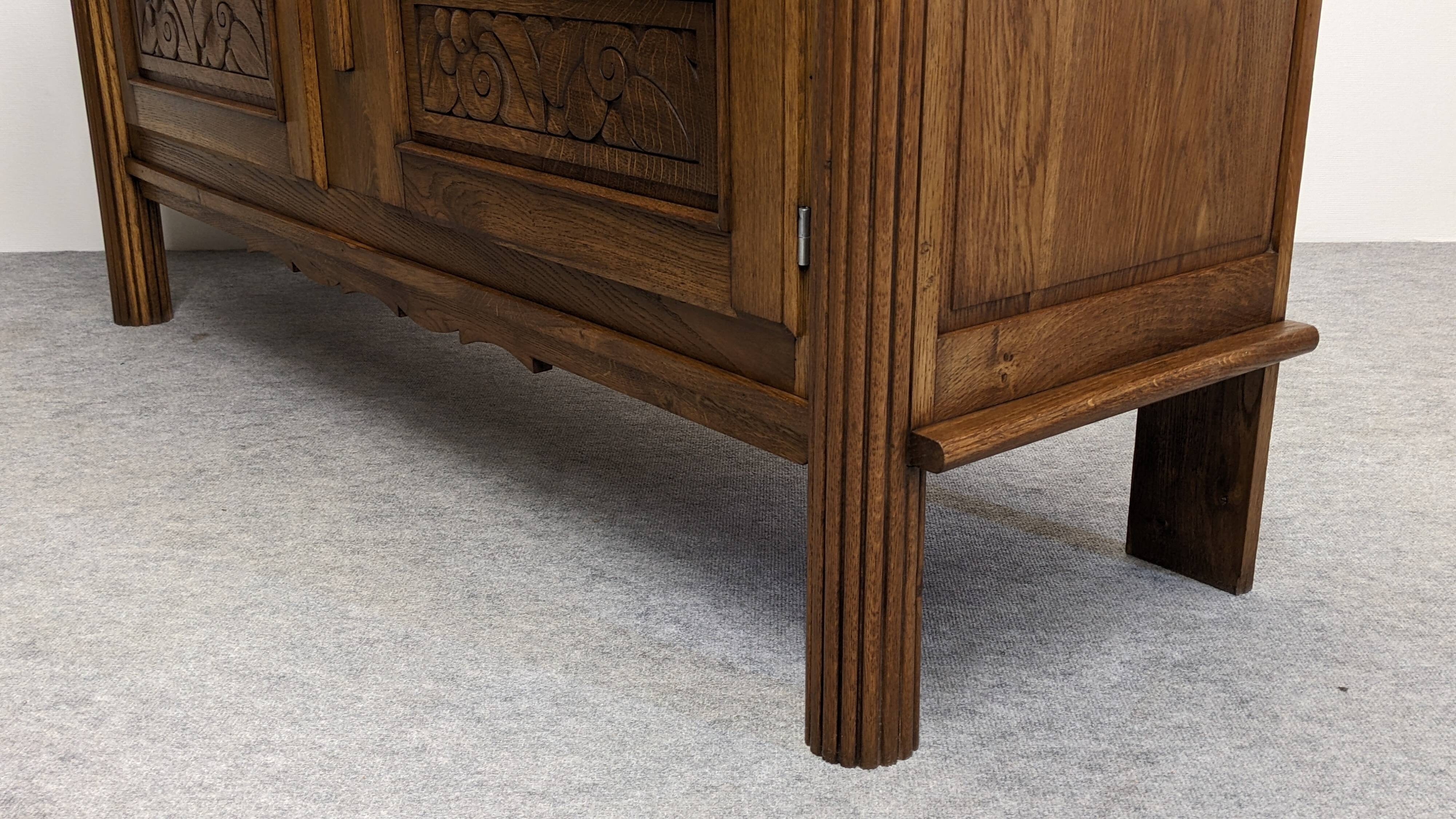 Brutalist oak sideboard attributed to Joseph Savina, France circa 1950.