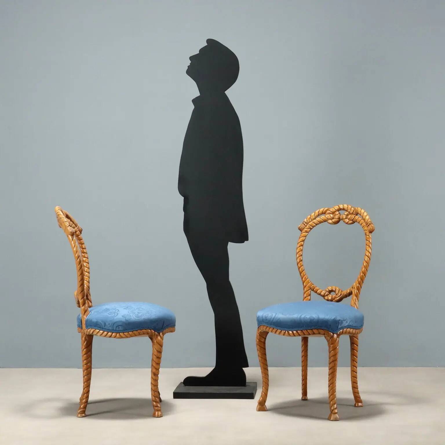 Antique beech chairs with upholstered seats, Italy, 19th century.
