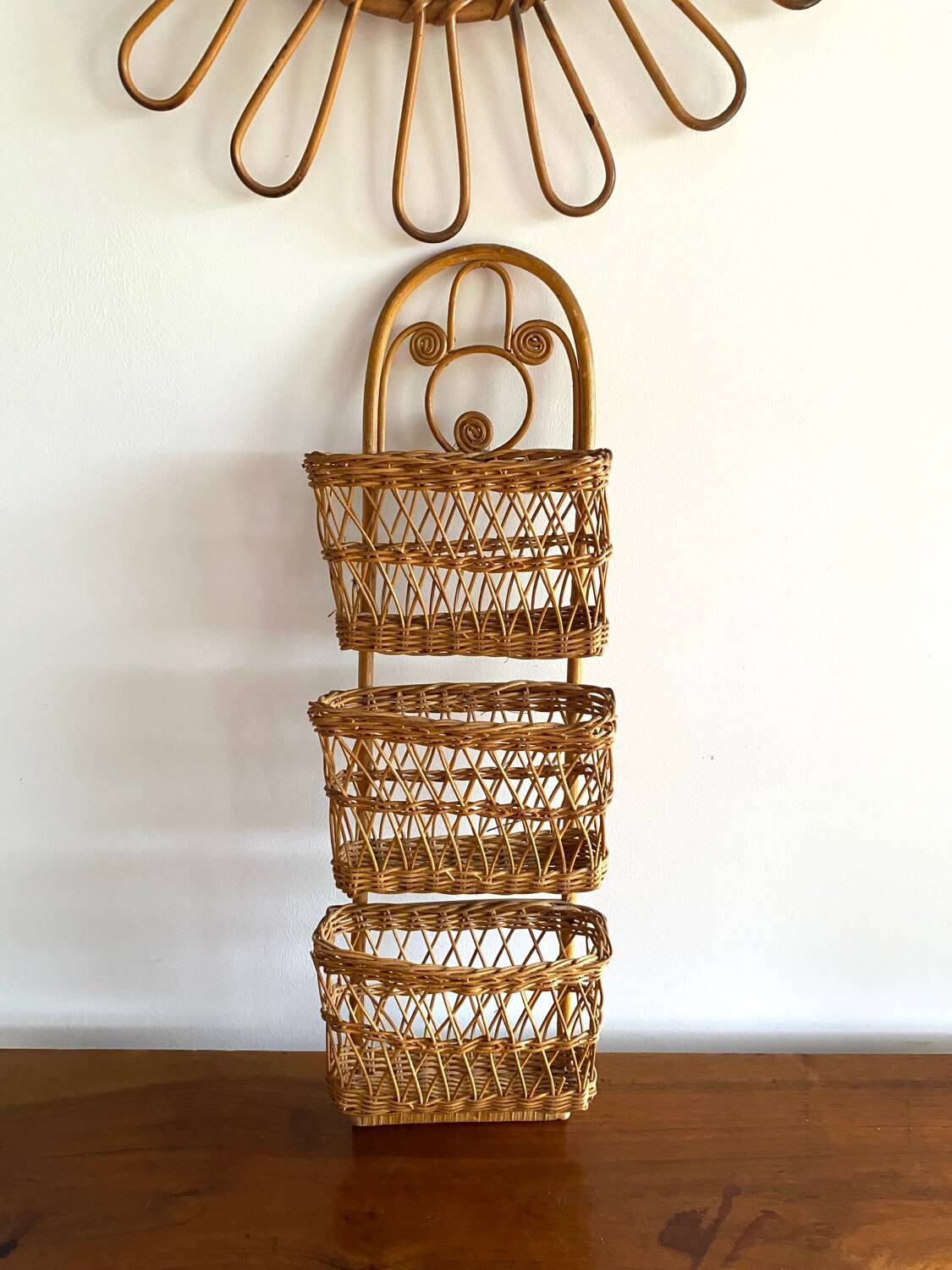Vintage Peacock Rattan Desk Organizer