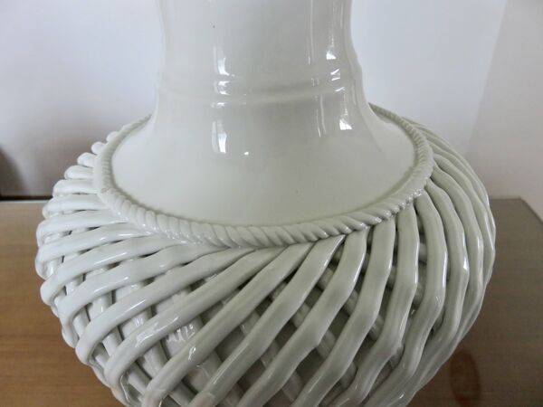 Imposante lampe italienne en céramique blanche tressée, années 70