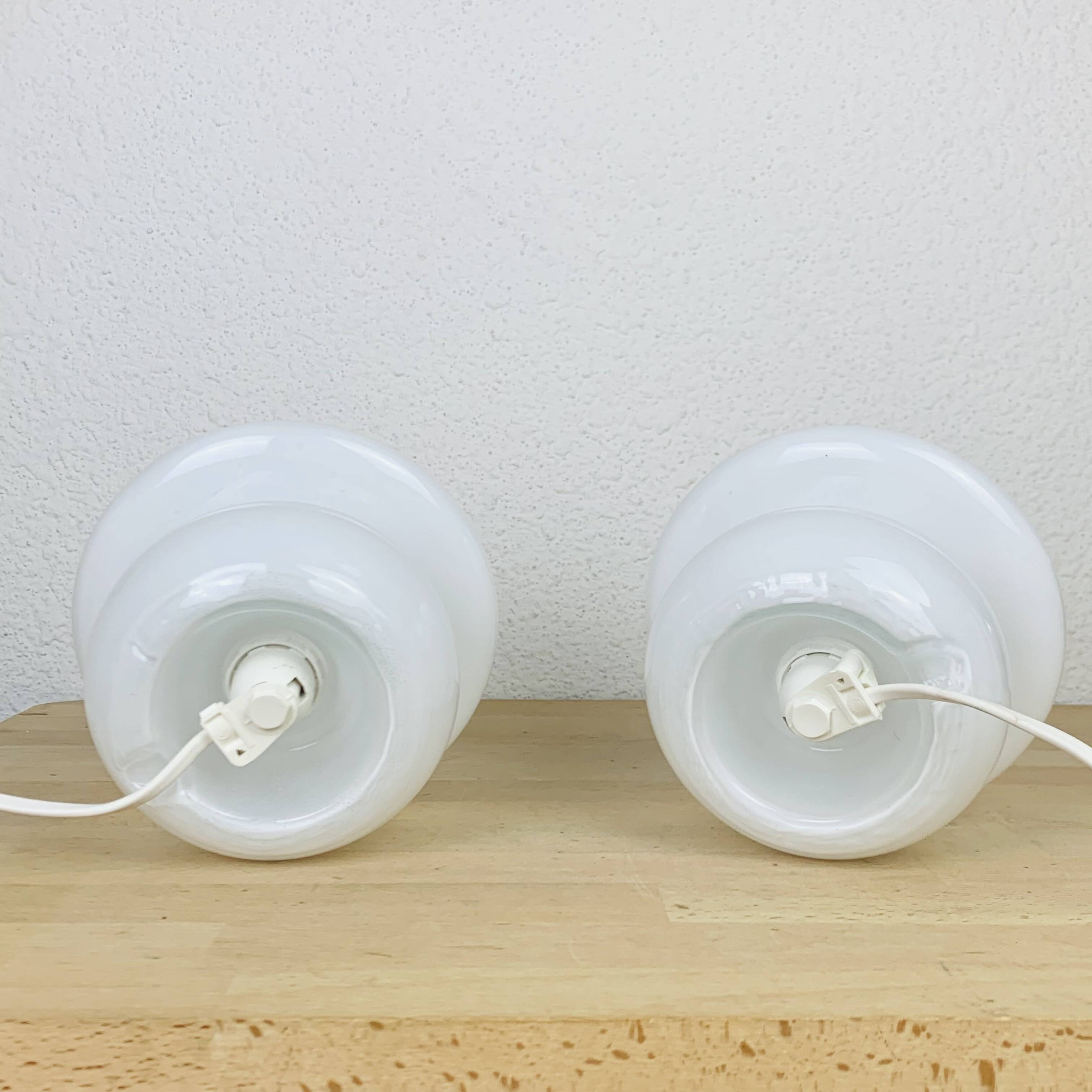 Pair of white opaline mushroom lamps
