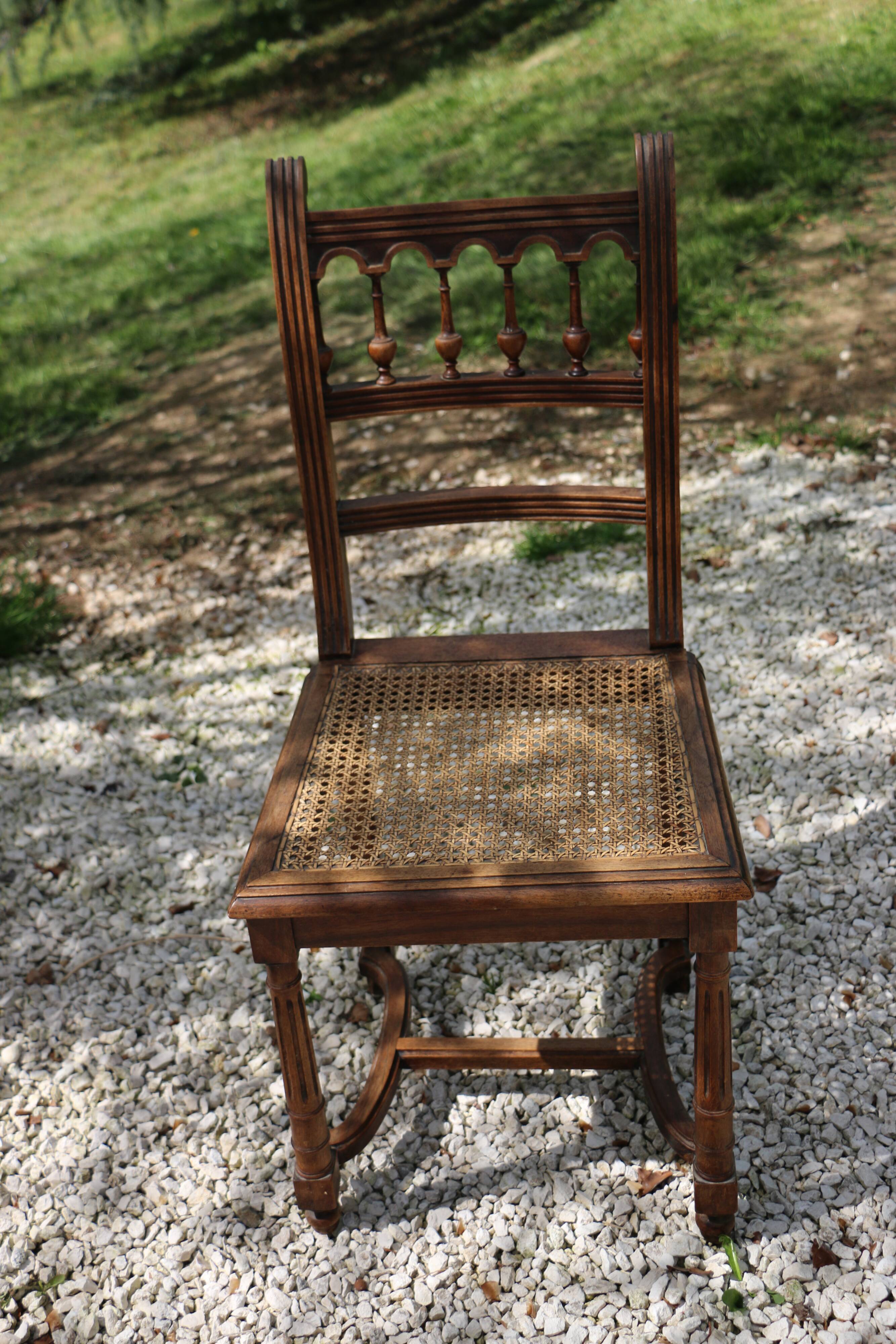 Antique wooden chair Henri II seated in canning