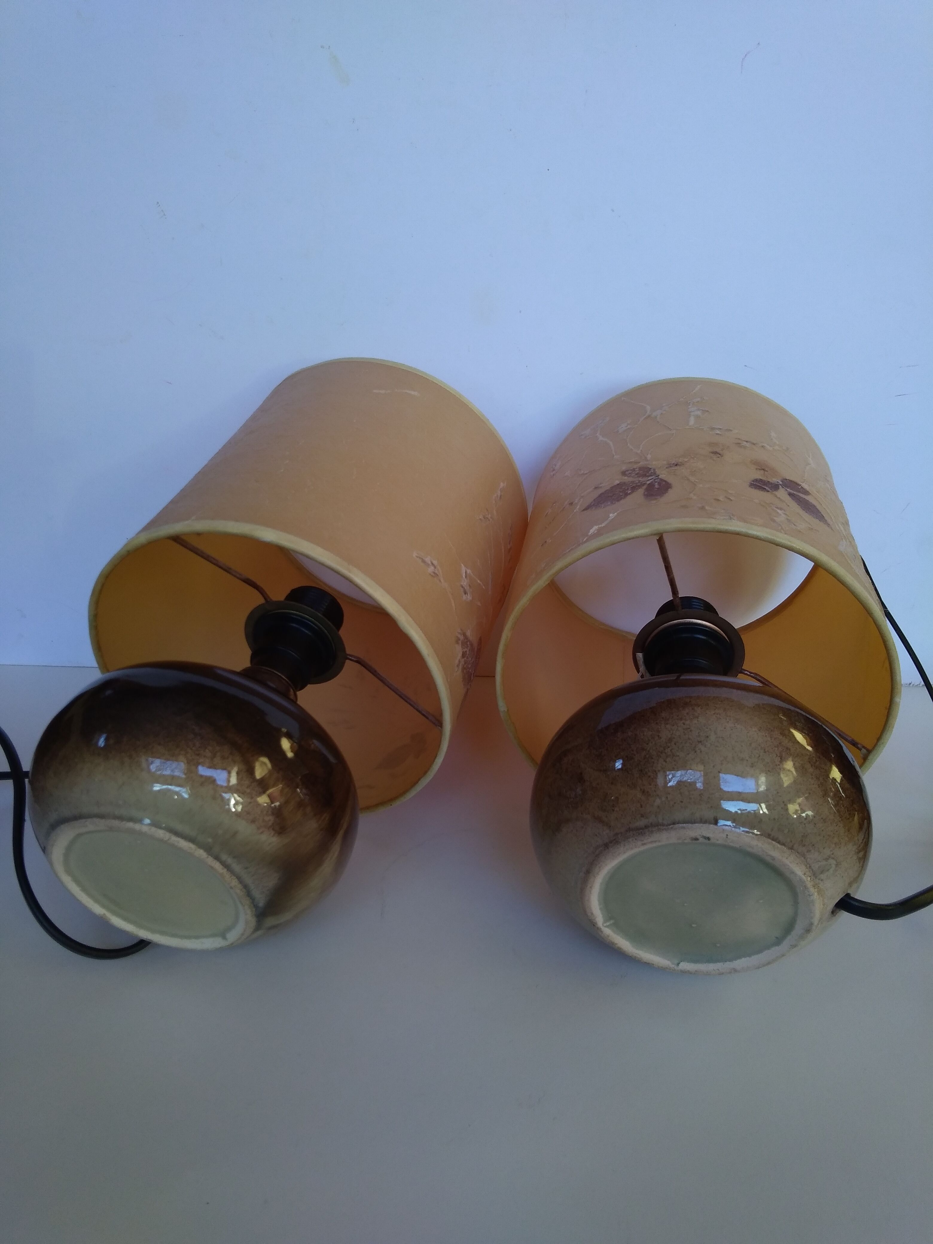 Paire de lampes en grès 70 abat-jour inclusion fleurs séchées
