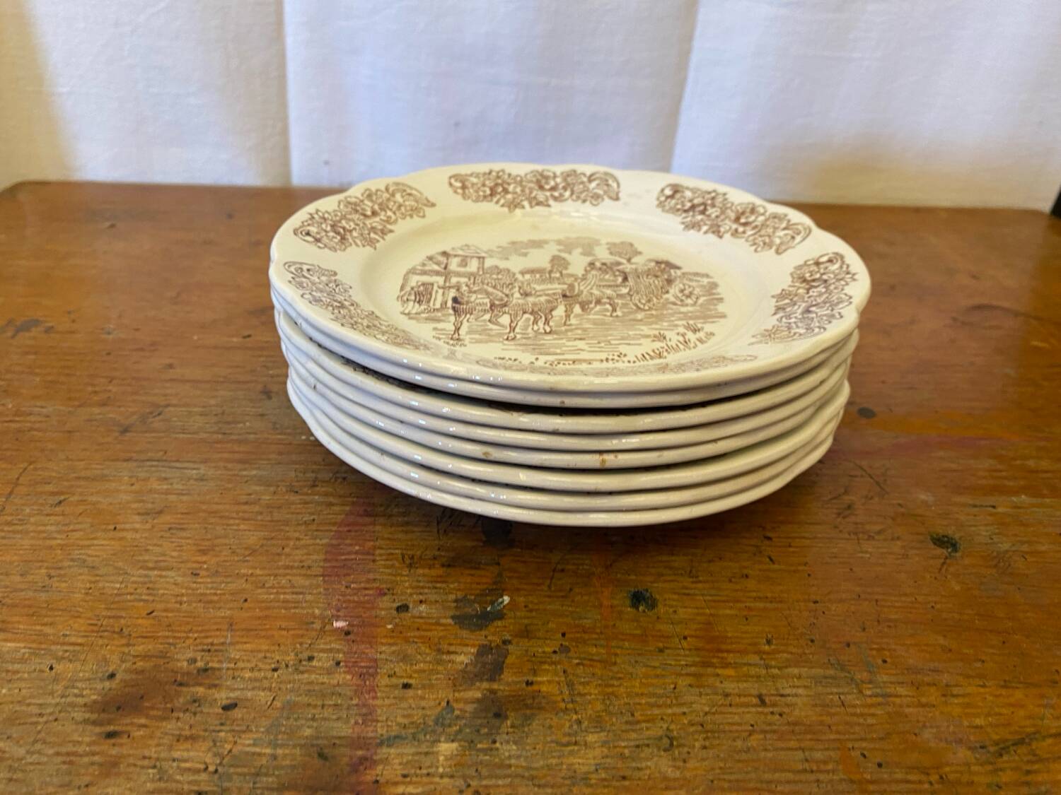 Set of 8 Antique Dessert Plates SARREGUEMINES Vintage Ceramic