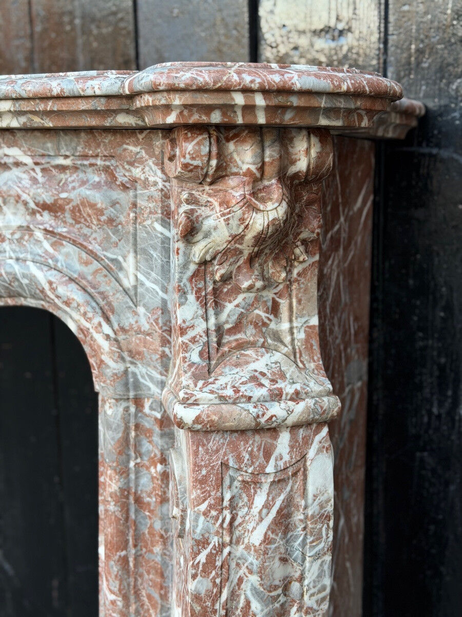 Louis XV style fireplace in grey Ardennes marble, circa 1880.
