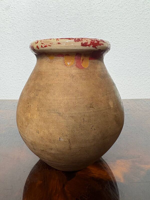 Petit pot à graisse, pot à foie gras, confit en terre cuite vernissée peint