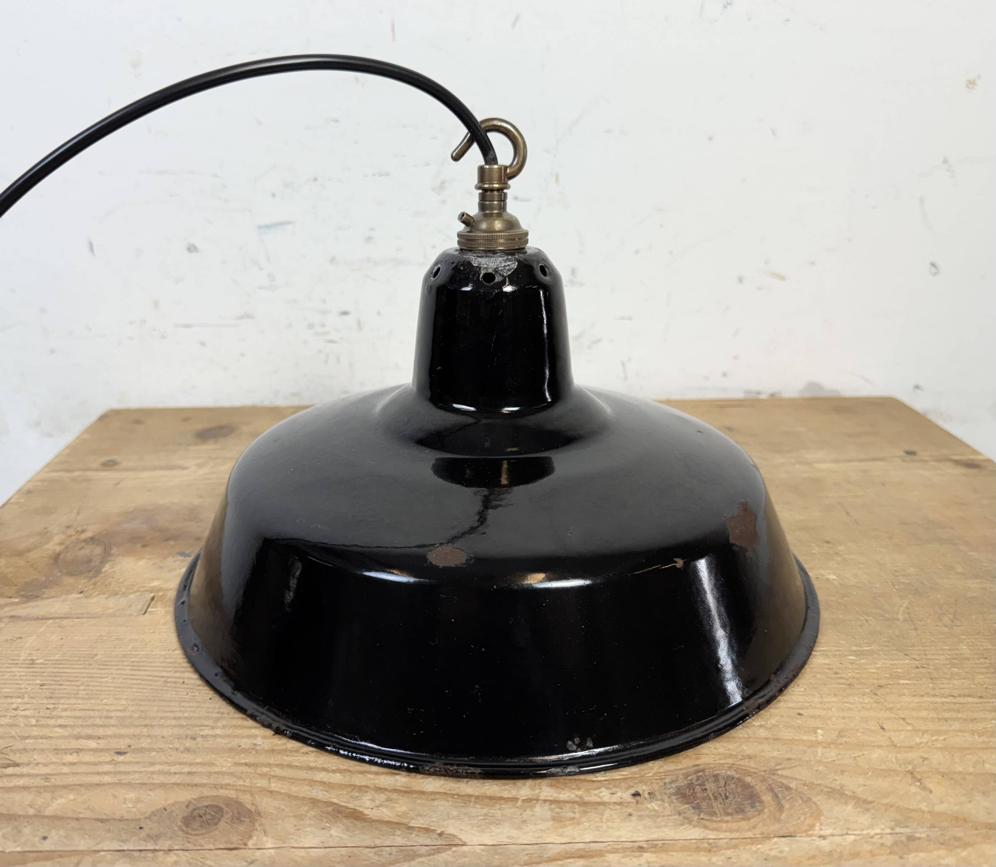 Industrial Black Enamel Factory Pendant Lamp, 1960s