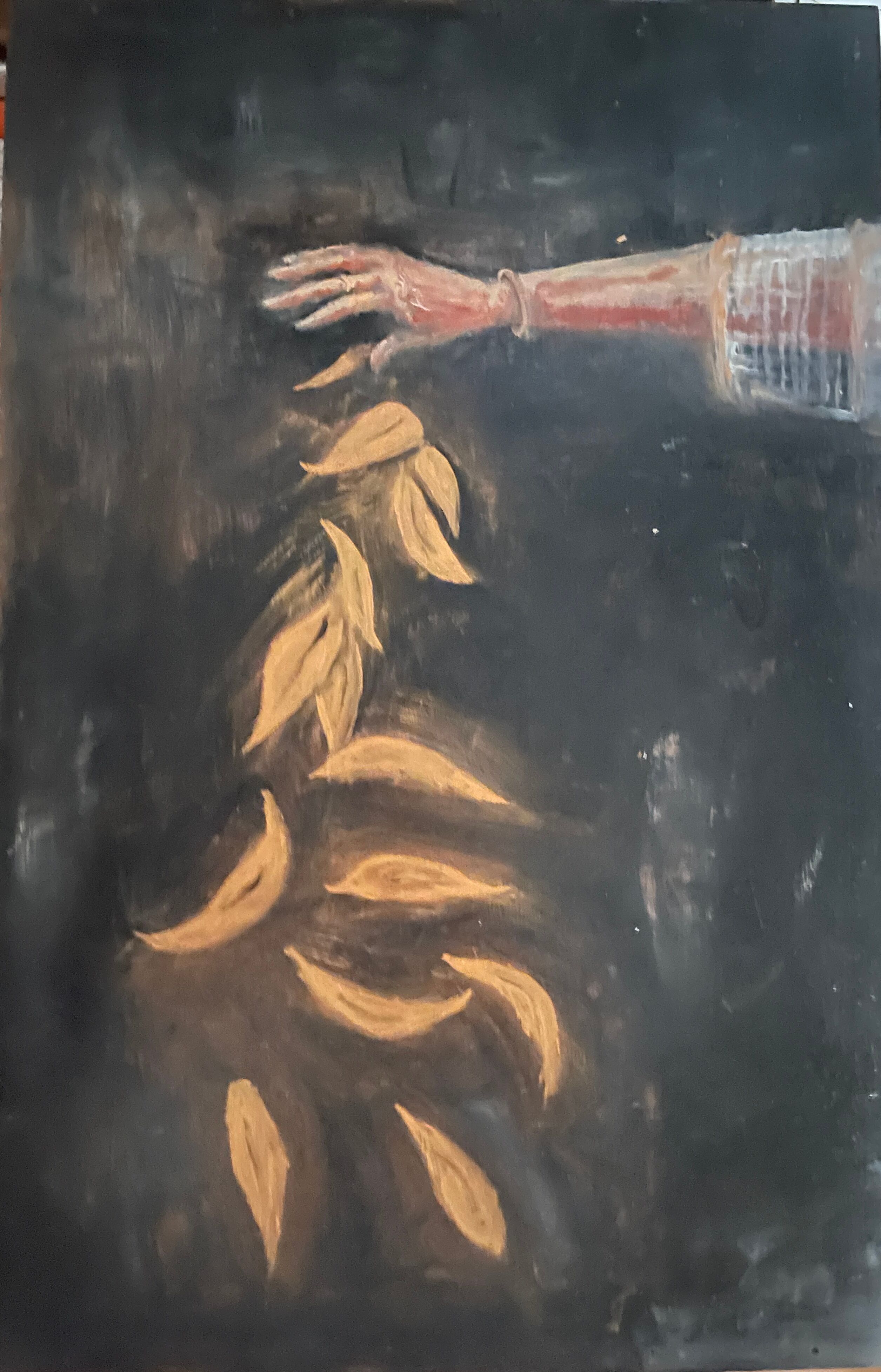 Oil painting on wood signed “golden autumn leaves”