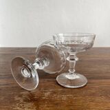 2 coupes à champagne anciennes en verre soufflé à côtes plates 19eme siècle