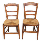 2 chaises bois massif chêne et paille