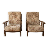 Pair of vintage 70s armchairs in floral fabric.