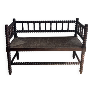 Banc bobbin bois tourné - assise paille