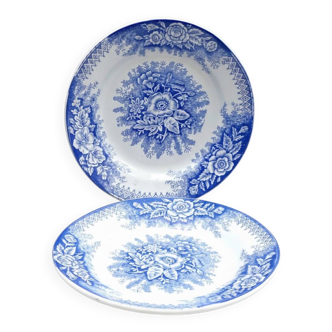 2 blue and white floral plates Terre de Fer St Amand Jardinière