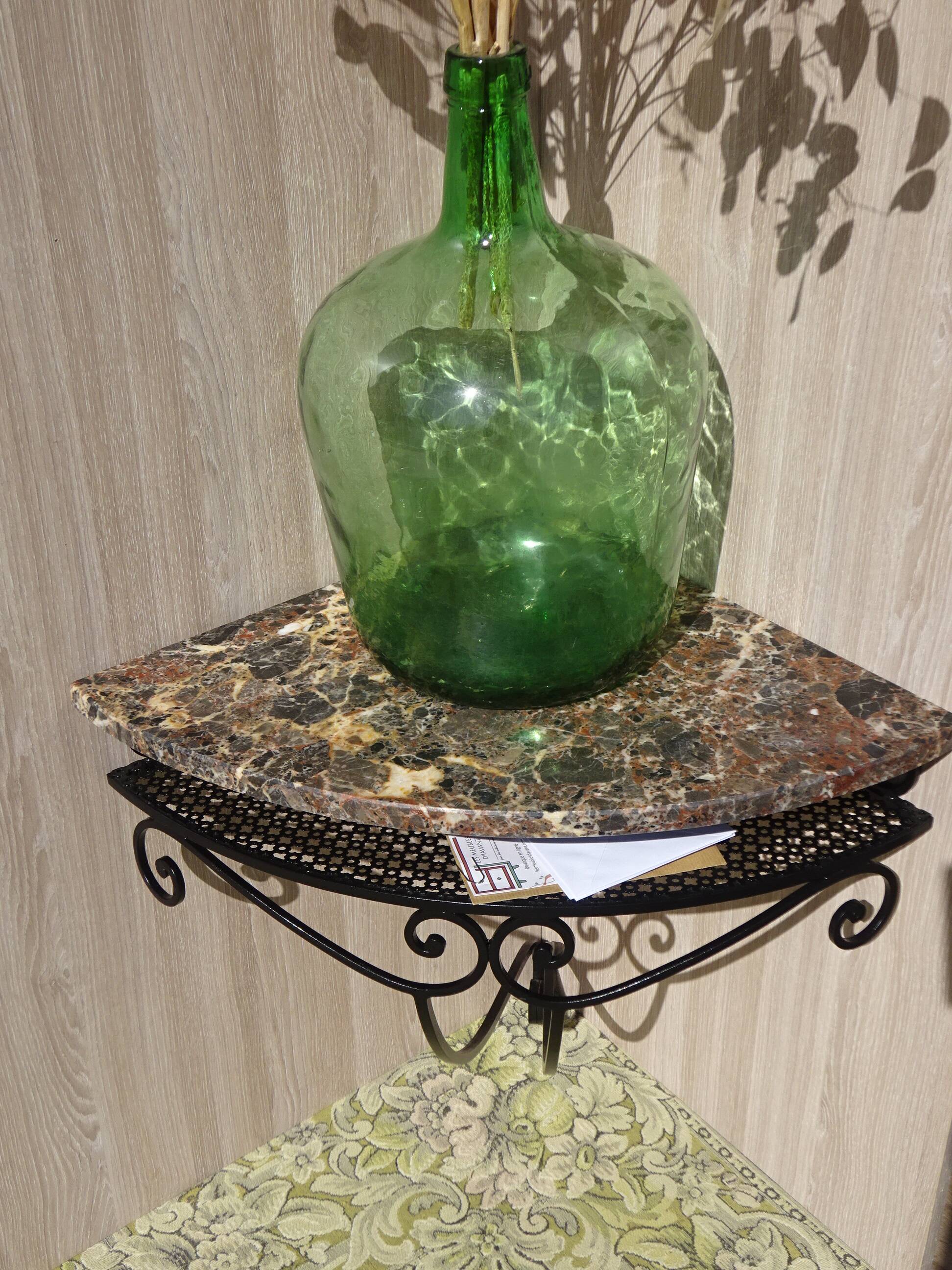 Wrought iron and marble corner shelf