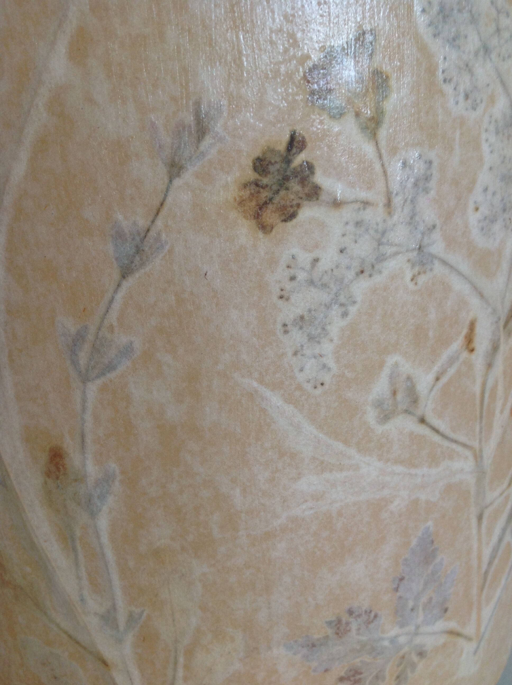 Ceramic floor lamp with a fat lava finish and herbarium shade / vintage 1960s-70s