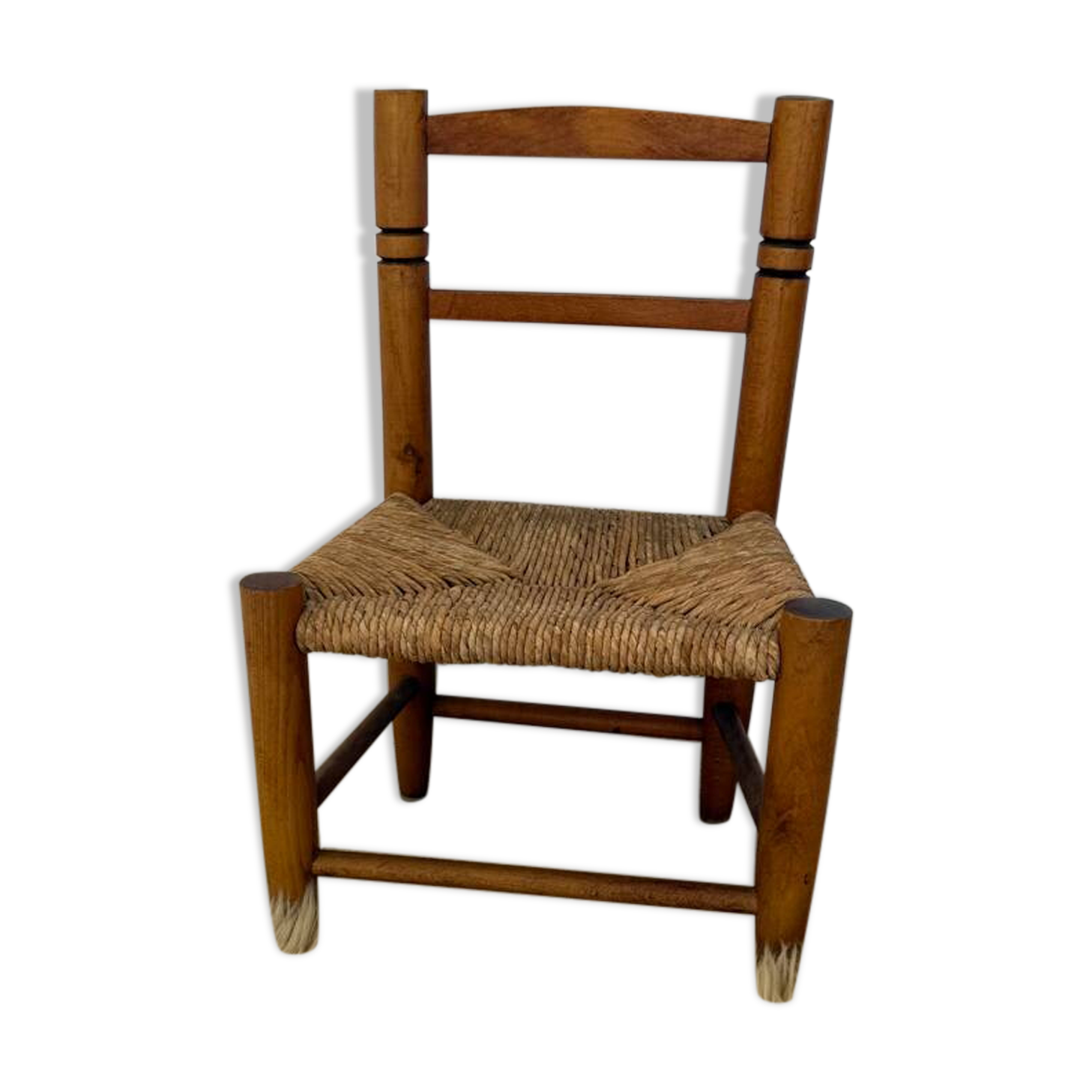 Vintage wooden and straw children's chair
