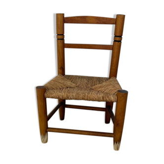 Vintage wooden and straw children's chair
