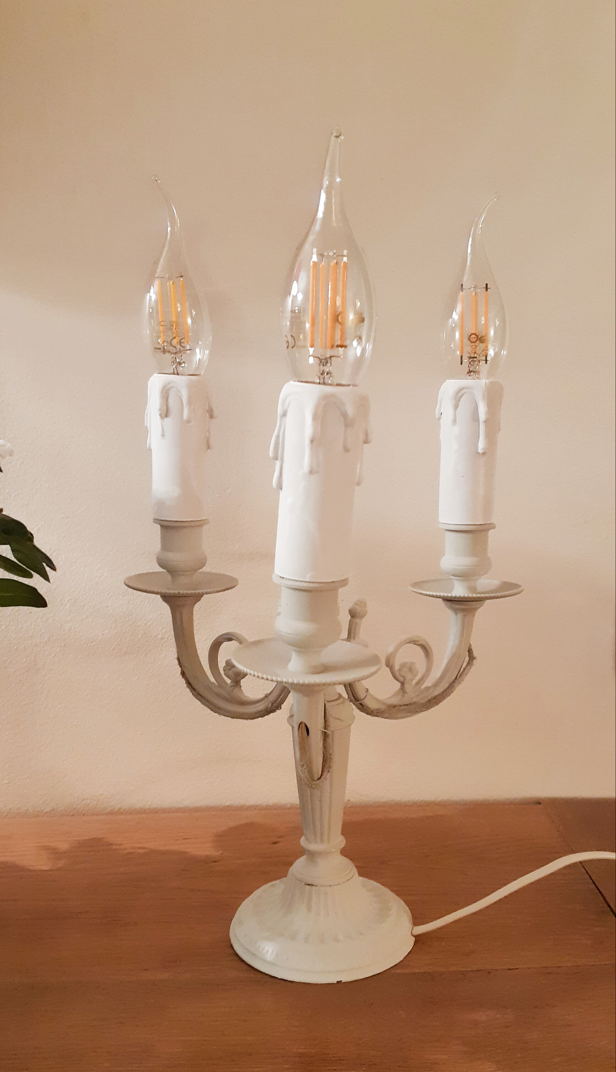 Taupe grey patinated brass candlestick