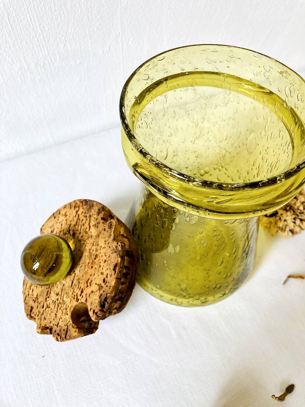 Bubble glass jar with lid, Biot glassware
