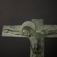 20th century bronze crucifix with green patina in the style of the Haute Epoque