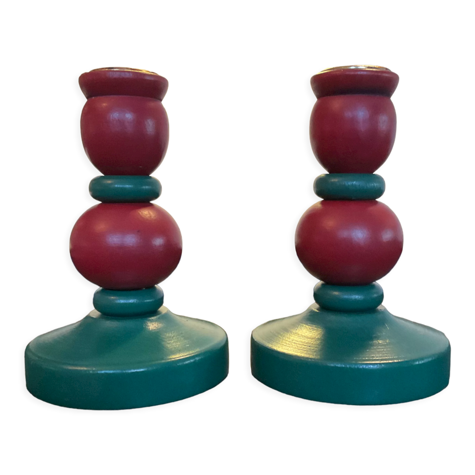 Duo of vintage Swedish wooden candle holders
