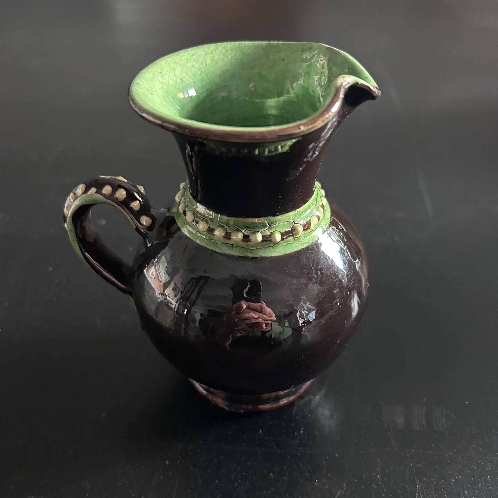Small brown and celadon pearl pitcher