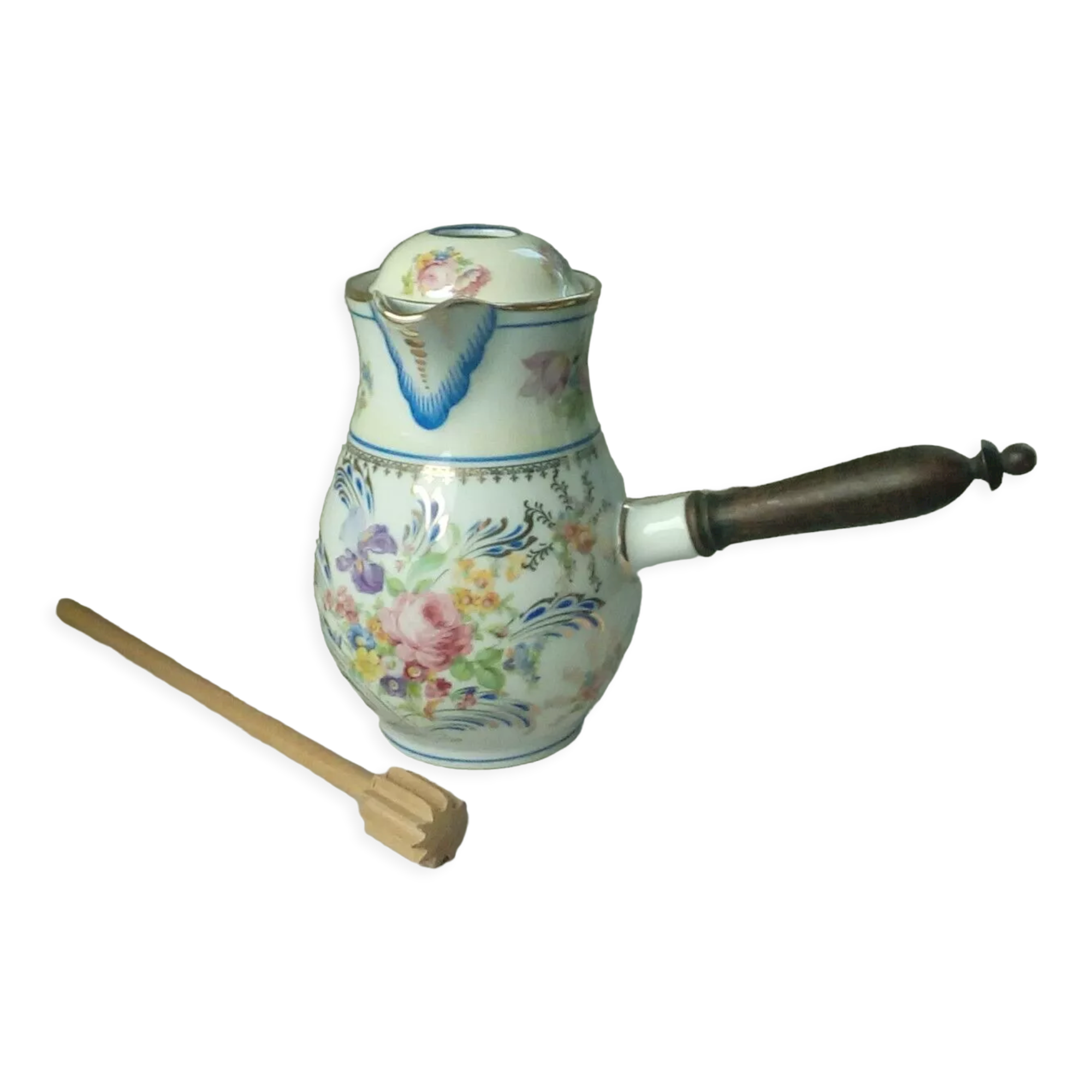 Limoges porcelain chocolatiere with its moussoir