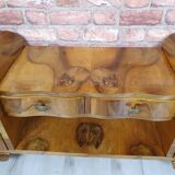Renovated art deco dressing table with mirror, light walnut