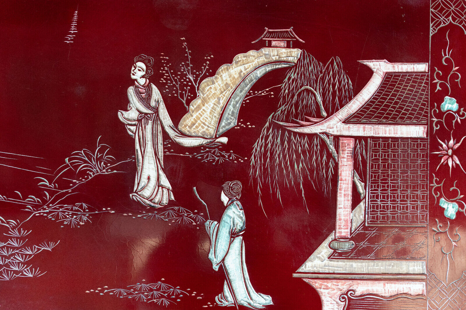 Lacquer coffee table 1960 China red background character decoration