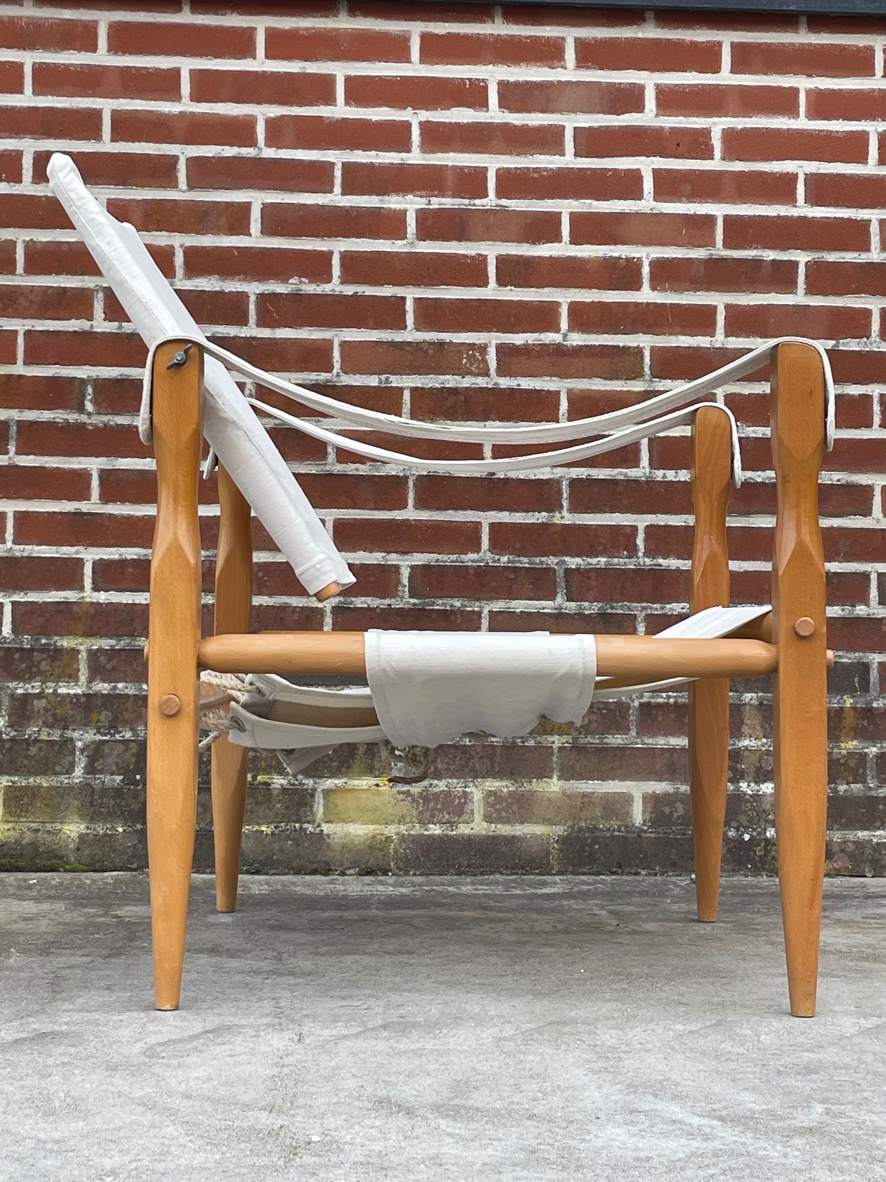 Vintage safari chair 1960s Denmark with canvas minimalist design
