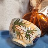 Aegitna Vallauris Hand Painted Enameled Ceramic Cups and Plates/Saucers with Thistle Motifs