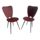 Pair of Mid-Century Red Vinyl Dining Chairs with Black Metal Legs, Sculptural Curved Backs